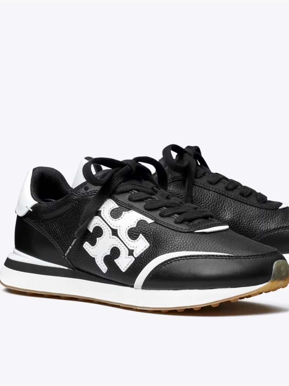 Tory Burch Black and White Destiny Leather Logo Runner Sneakers Sz. 8.